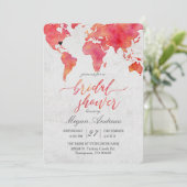 Waterverf Wereldkaart bruids doucheuitnodiging Kaart (Staand voorkant)