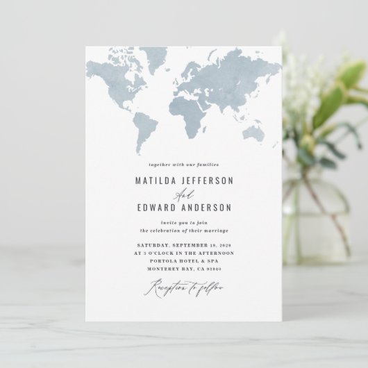 Waterverf wereldkaart bruiloft (Staand voorkant)