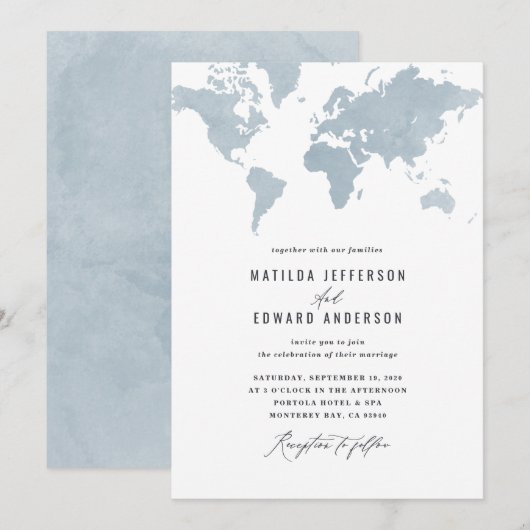 Waterverf wereldkaart bruiloft (Voorkant / Achterkant)