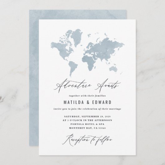 Waterverf wereldkaart bruiloft (Voorkant / Achterkant)