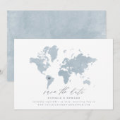 Waterverf wereldkaart bruiloft aankondiging (Voorkant / Achterkant)