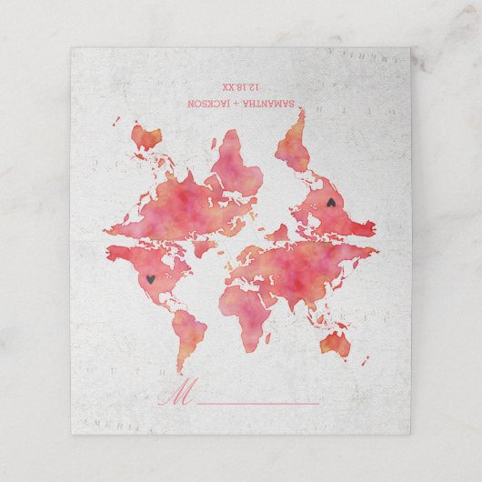 Waterverf Wereldkaart Bruiloft Tafel Zitplaatsen Plaatskaartje (Buitenkant ongevouwen)