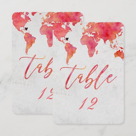 Waterverf Wereldkaart Bruiloft Tafelnummer (Voorkant / Achterkant)