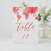 Waterverf Wereldkaart Bruiloft Tafelnummer (Staand voorkant)