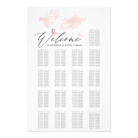 waterverf wereldkaart bruiloft zitschema foto afdruk (Voorkant)