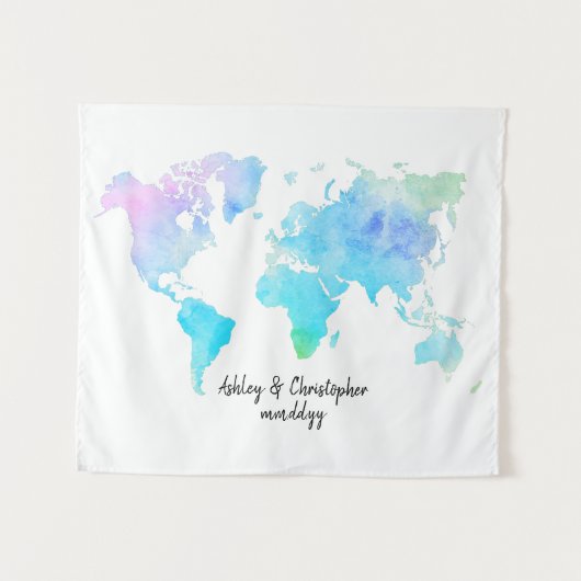 Waterverf Wereldkaart Bruiloftsreceptie Welkomstka Wandkleed (Voorkant (horizontaal))