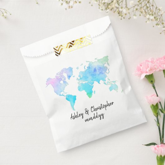 Waterverf Wereldkaart gepersonaliseerde bruiloft p Bedankzakje (Gezegeld)