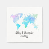 Waterverf Wereldkaart Gepersonaliseerde Paar Servi Servet (Voorkant)