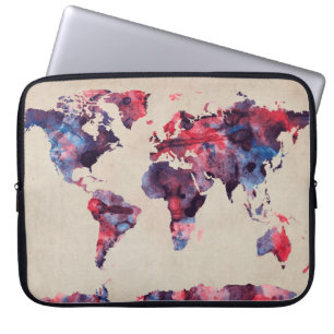 waterverf wereldkaart laptop sleeve