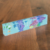 Waterverf Wereldkaart Naambordje (Zijkant)