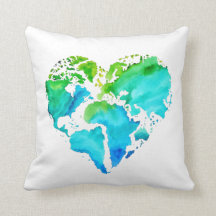 Waterverf Wereldkaart Pillow - Heart Shaped Map