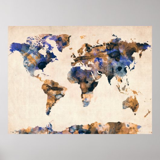 Waterverf wereldkaart poster (Voorkant)