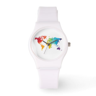 Waterverf Wereldkaart Reis Watch Horloge