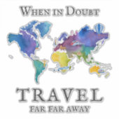 Waterverf Wereldkaart Reizen Citaat Sticker (Voorkant)