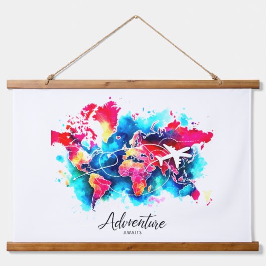 Waterverf Wereldkaart wandtapijt Hangend Wandkleed (Voorkant)