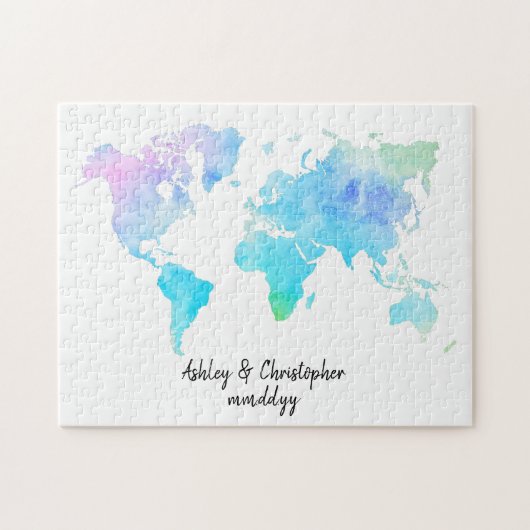 Waterverf Wereldkaart Weddenschap Legpuzzel (Horizontaal)