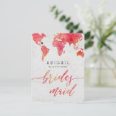 Waterverf Wereldkaart zal je bruidsmeisje zijn Kaart (Staand voorkant)