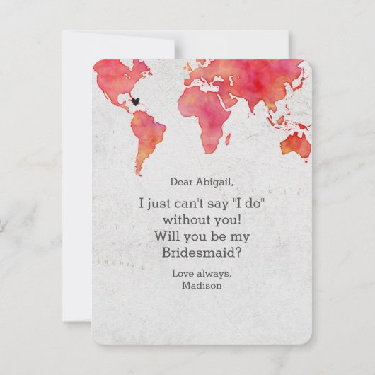 Waterverf Wereldkaart zal je bruidsmeisje zijn Kaart (Achterkant)