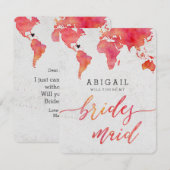 Waterverf Wereldkaart zal je bruidsmeisje zijn Kaart (Voorkant / Achterkant)