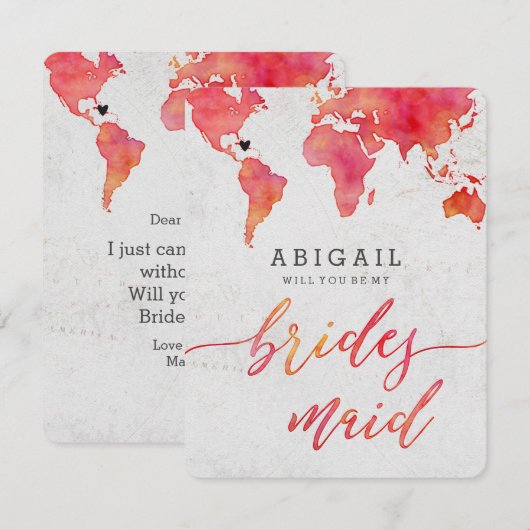 Waterverf Wereldkaart zal je bruidsmeisje zijn Kaart (Voorkant / Achterkant)