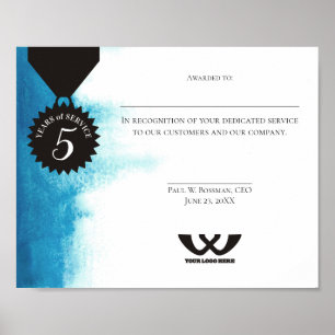 waterverf werknemer 5 jaar verjaardagscertificaat poster