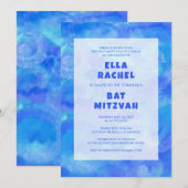Waterverf Wervelt Blauw Custom Bar Bat Mitzvah Kaart (Voorkant / Achterkant)