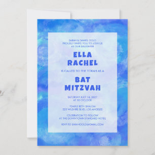 Waterverf Wervelt Blauw Custom Bar Bat Mitzvah Kaart
