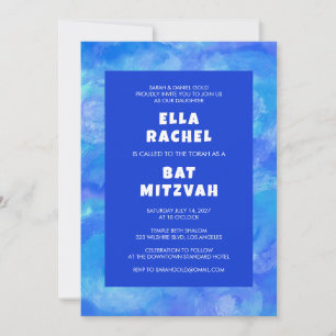 Waterverf Wervelt Blauw Custom Bar Bat Mitzvah Kaart