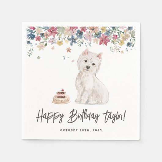 Waterverf West Highland Witte Terriër Verjaardag Servet (Voorkant)