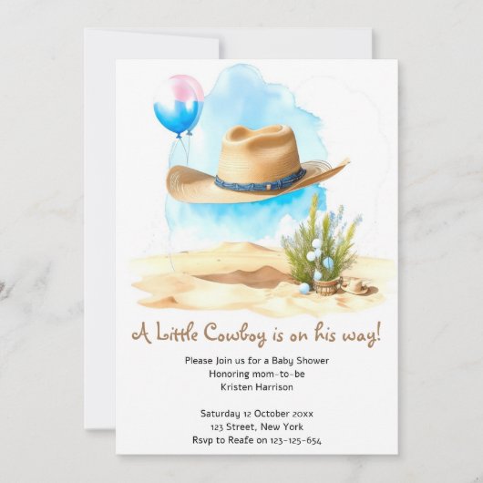 Waterverf Western: Baby Boy's Cowboy Shower Kaart (Voorkant)