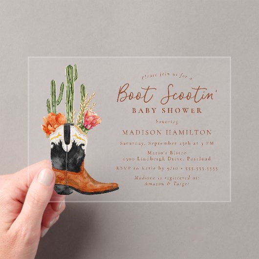 Waterverf Western Boot Scootin' Baby shower Acryl Uitnodigingen (Insitu (Draagbaar))