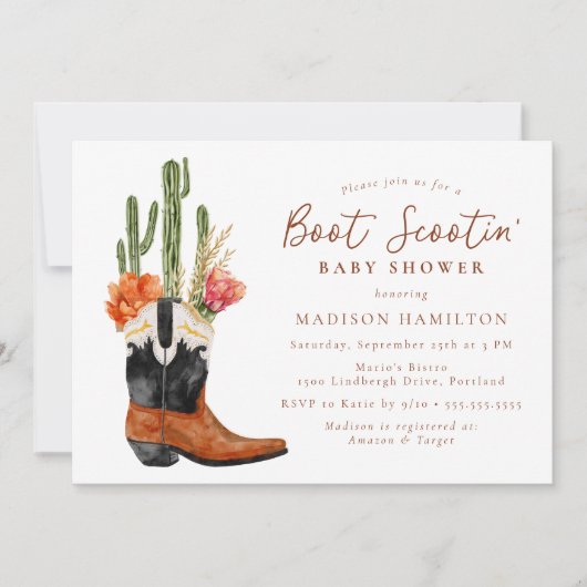 Waterverf Western Boot Scootin' Baby shower Kaart (Voorkant)