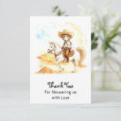 Waterverf Western Cowboy Baby shower Bedankkaart (Staand voorkant)