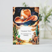 Waterverf Western Cowboy Verjaardag Bedankkaart (Staand voorkant)