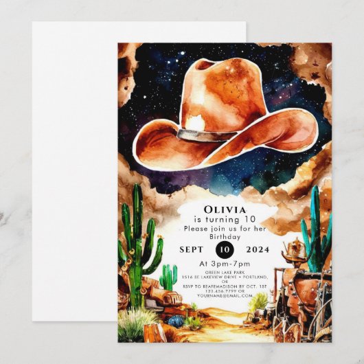 Waterverf Western Cowboy Verjaardag Kaart (Voorkant / Achterkant)