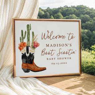 Waterverf Western Laarzen Baby Shower Welkom Poster