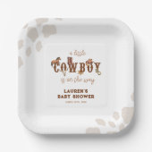 Waterverf Western Little Cowboy Baby shower Papieren Bordje (Voorkant)