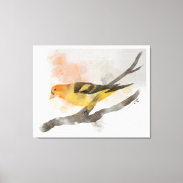 Waterverf Western Tanager Geel Vogeltak Canvas Afdruk