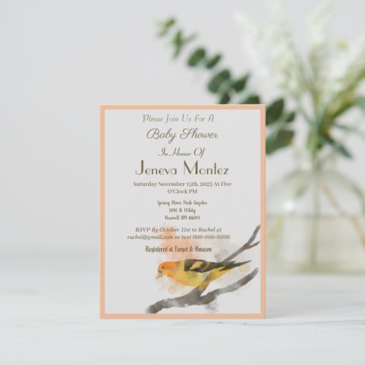 Waterverf Western Tanager Geel Vogeltak Feestdagenkaart (Staand voorkant)