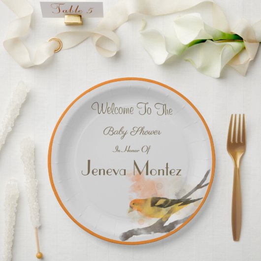 Waterverf Western Tanager Geel Vogeltak Papieren Bordje (Huwelijk)