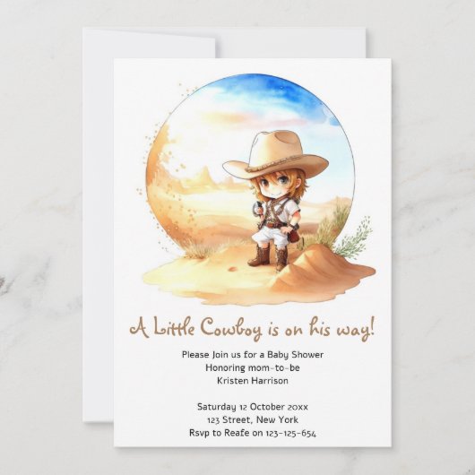 Waterverf Western Wild West Cowboy Baby shower Kaart (Voorkant)