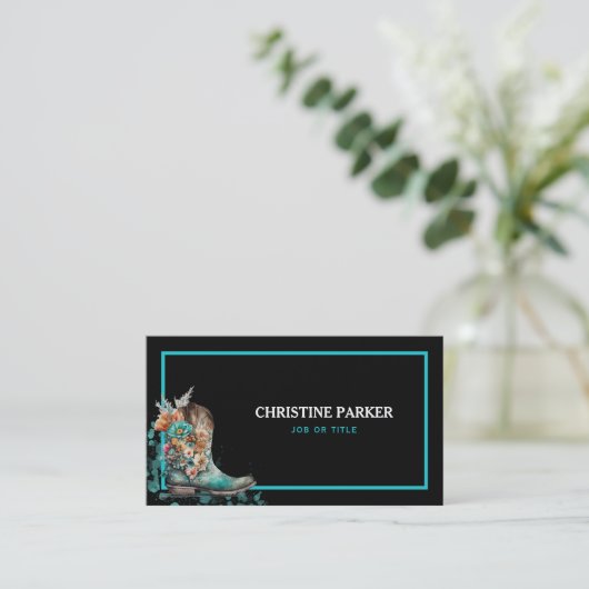 Waterverf Westerne Floral Boots URL-code Visitekaartje (Staand voorkant)