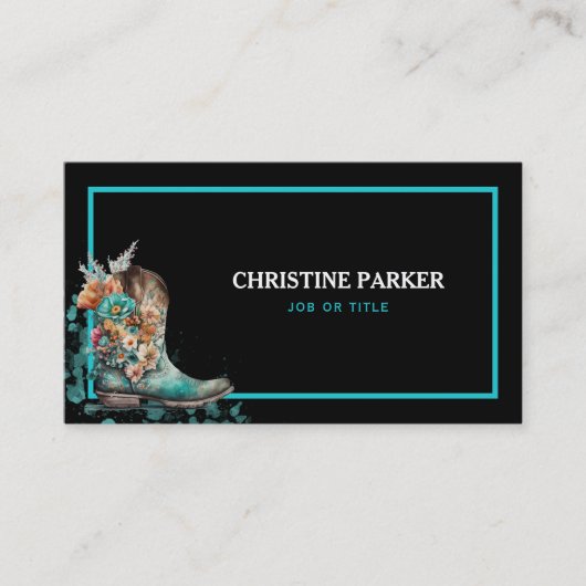 Waterverf Westerne Floral Boots URL-code Visitekaartje (Voorkant)
