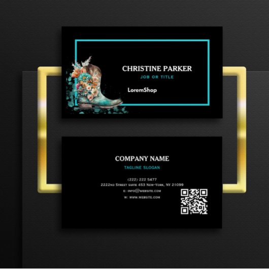 Waterverf Westerne Floral Boots URL-code Visitekaartje