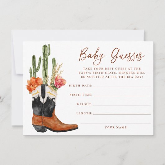 Waterverf Westerne Laarzen Baby Gissen Game Kaart (Voorkant)