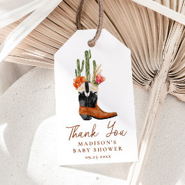 Waterverf Westerne Laarzen Baby shower Cadeaulabel