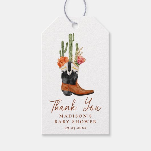 Waterverf Westerne Laarzen Baby shower Cadeaulabel (Voorkant)
