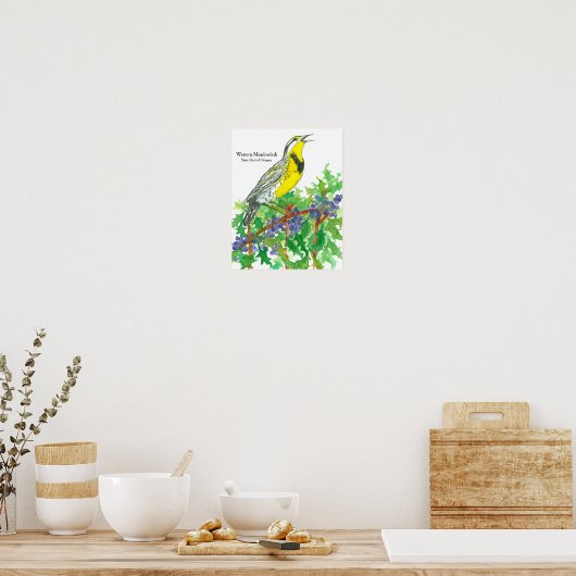 Waterverf Westerne Meadowlark Bird Poster (Keuken)