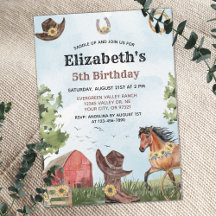 Waterverf Westerne Rodeo Horse Barn Birthday Party