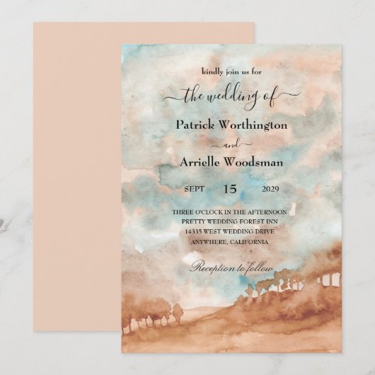 Waterverf westerne trouwuitnodigingen kaart (Voorkant / Achterkant)